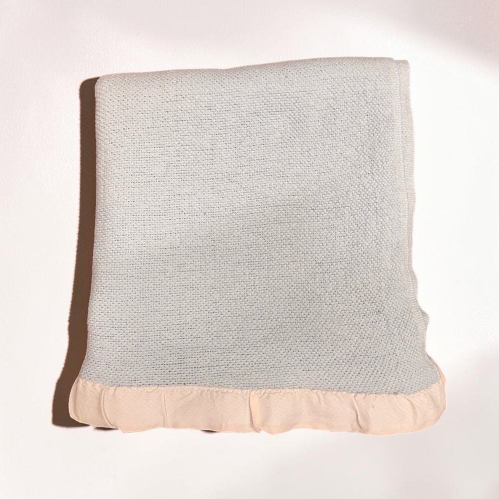 Vtg Faribo Waffle Weave Thermal Blanket Satin Trim Acrylic Faribo Blue 74”x88”
